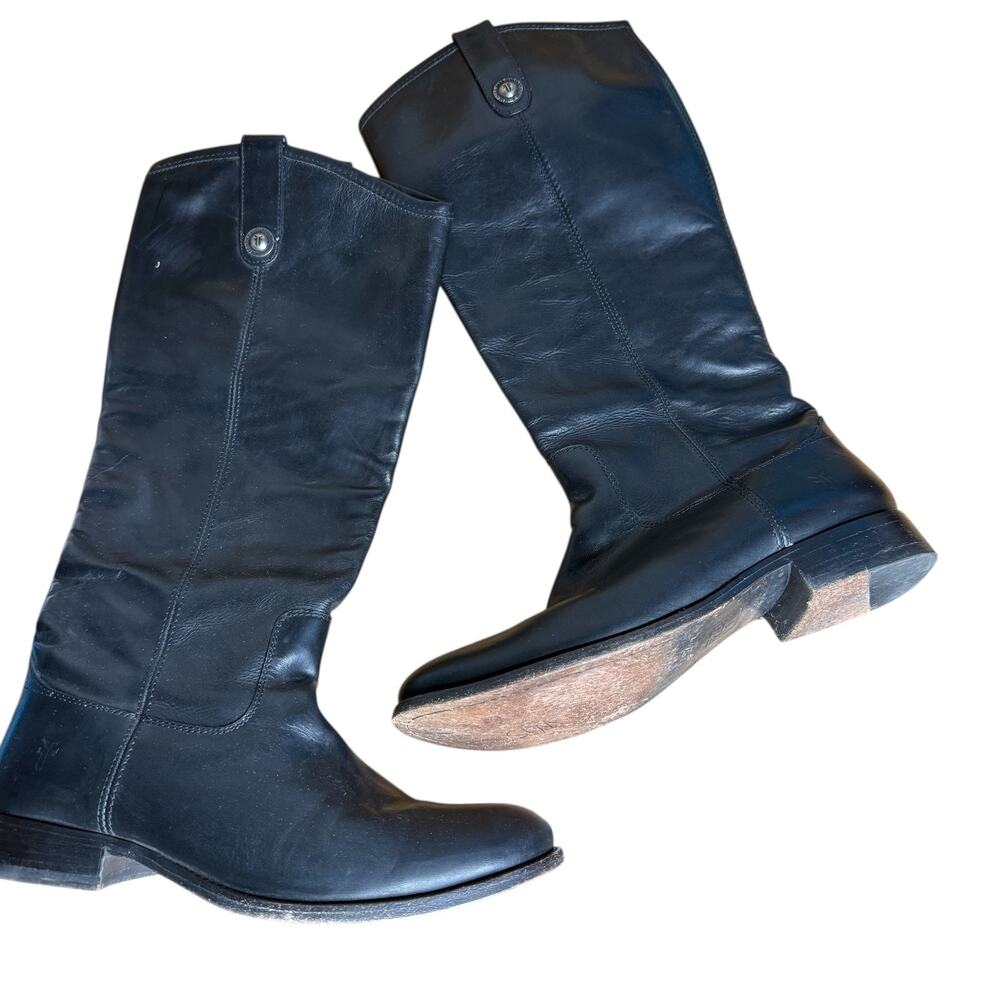 Frye Melissa Knee High Black Leather Riding Boots Pull On Round Toe Size 8.5 B - Picture 2 of 10
